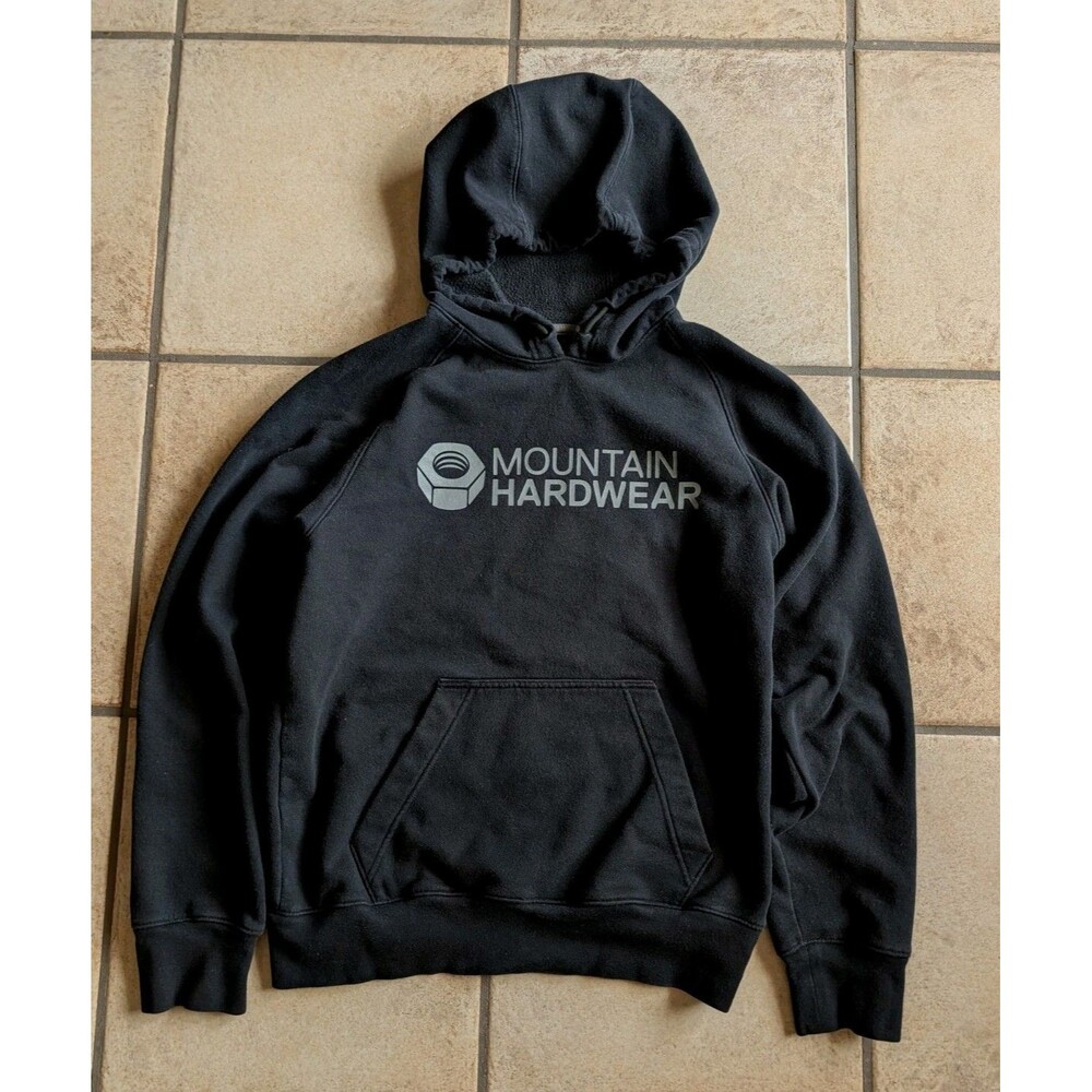 Mountain Hardwear Solid Black Pullover Hoodie Size S Cotton Fleece Logo Pocket
